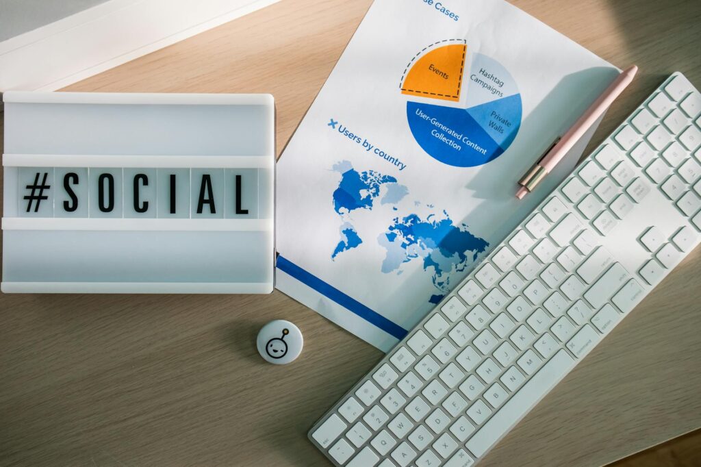Futuristic social media icons and data streams representing social media trends 2026 relevant for new businesses